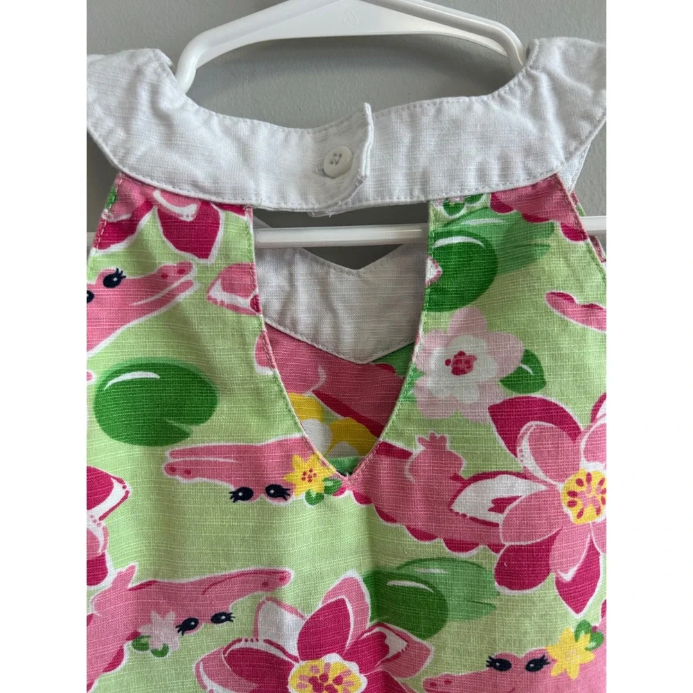 Gymboree Island Lilly Girls Green Floral Pink Alligator shift‎ Dress, Size4